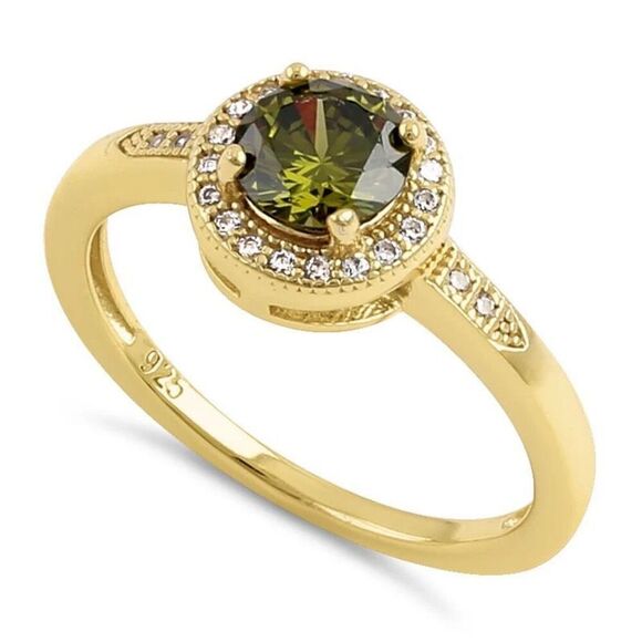 Elegant Round Halo Peridot Yellow Gold Ring New - Picture 1 of 4